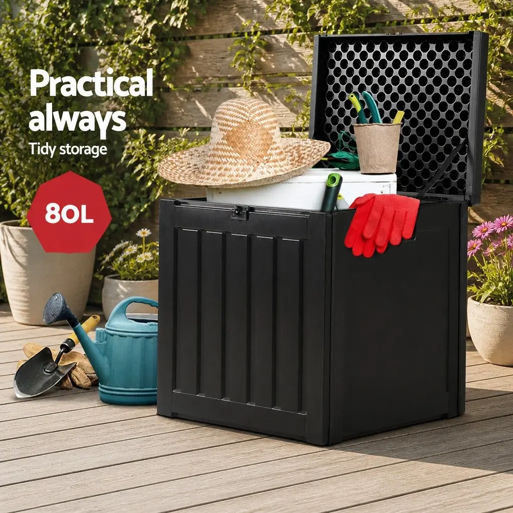 Lockable Outdoor Storage Box 80L Bench Seat in Black