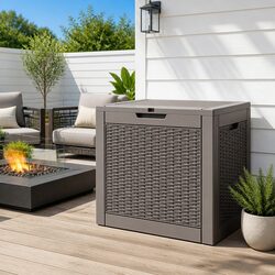 Outdoor Storage Box 118L Lockable Container Garden Patio Balcony Rattan-Texture