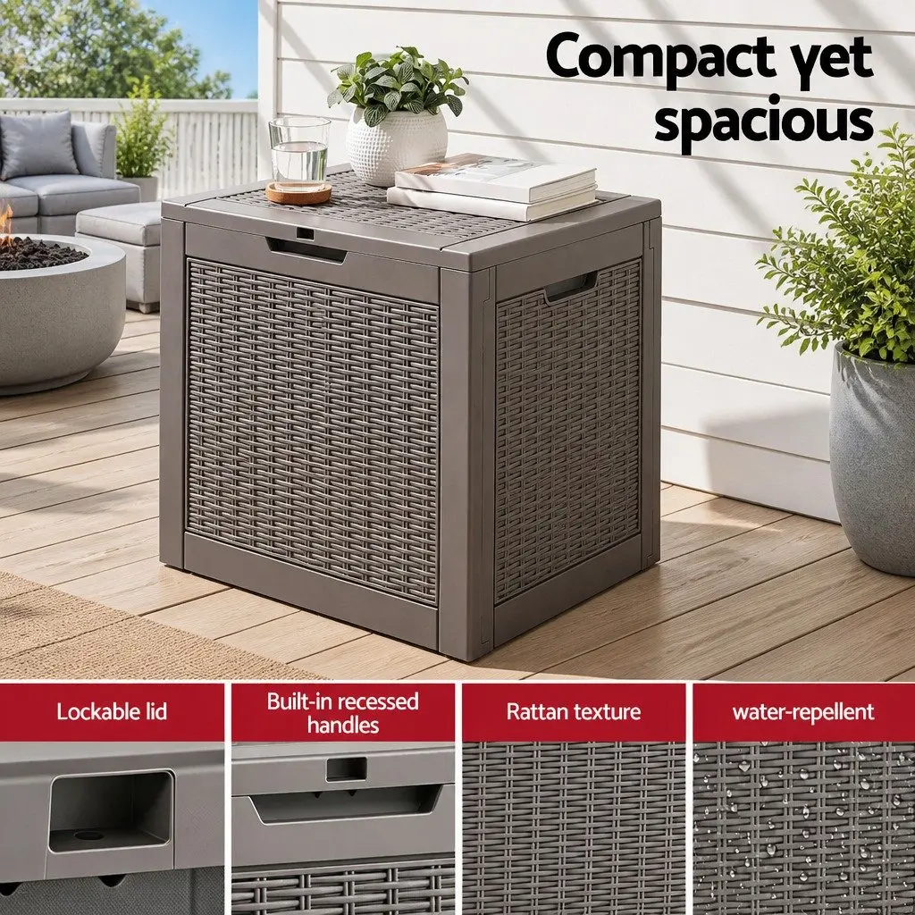 Outdoor Storage Box Polypropylene Resin 118L Brown Rattan Texture