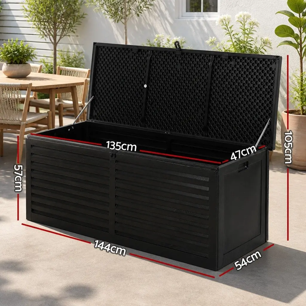 Outdoor Storage Box 390L Lockable Garden Bench Shed Container Tools Toys Black