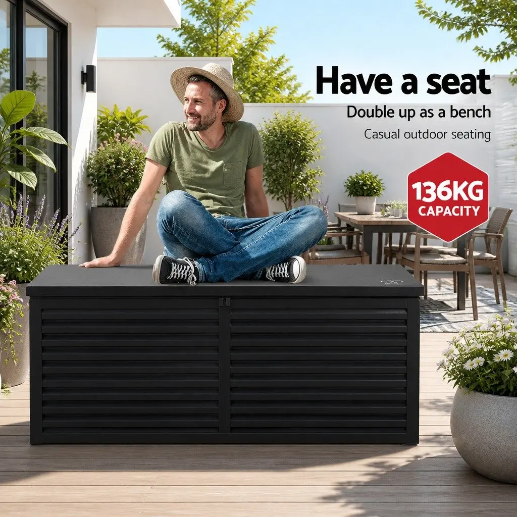 Outdoor Storage Box 390L Lockable Garden Bench Shed Container Tools Toys Black