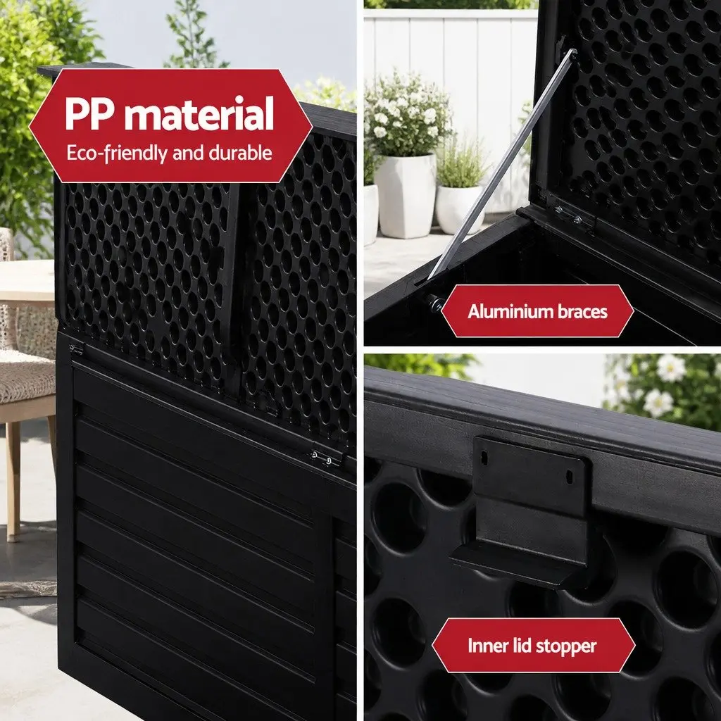 Outdoor Storage Box 390L Lockable Garden Bench Shed Container Tools Toys Black