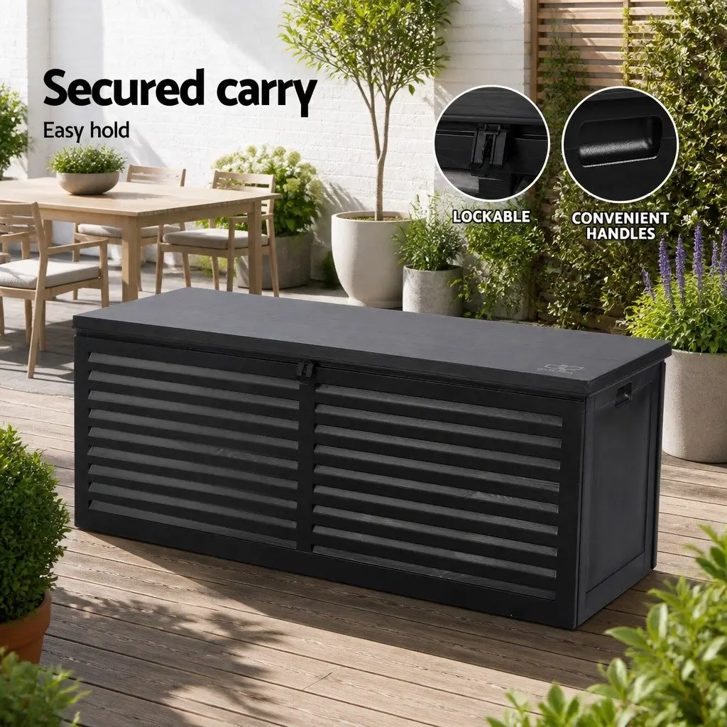 Outdoor Storage Box 390L Lockable Garden Bench Shed Container Tools Toys Black