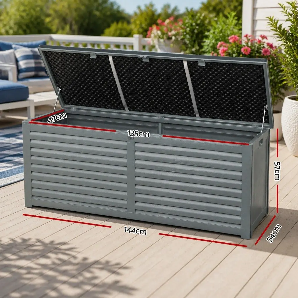 Outdoor Storage Box 390L Lockable Garden Bench Container Tools Shed Grey