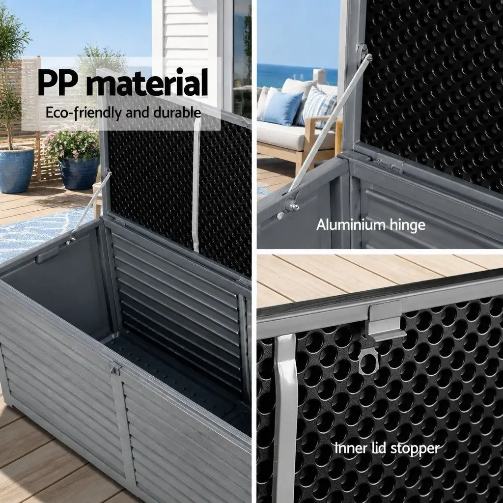 Outdoor Storage Box 390L Lockable Garden Bench Container Tools Shed Grey