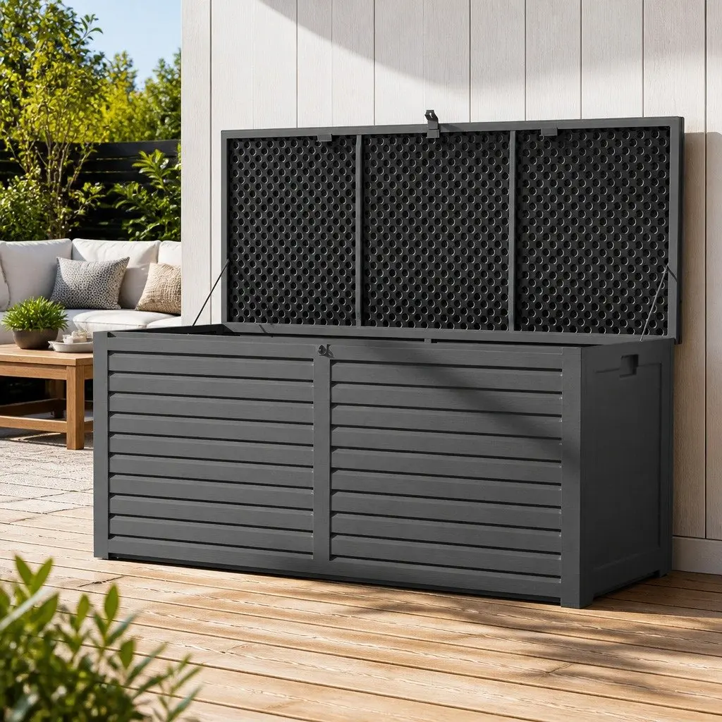 490L Lockable Garden Bench Storage Box in Grey