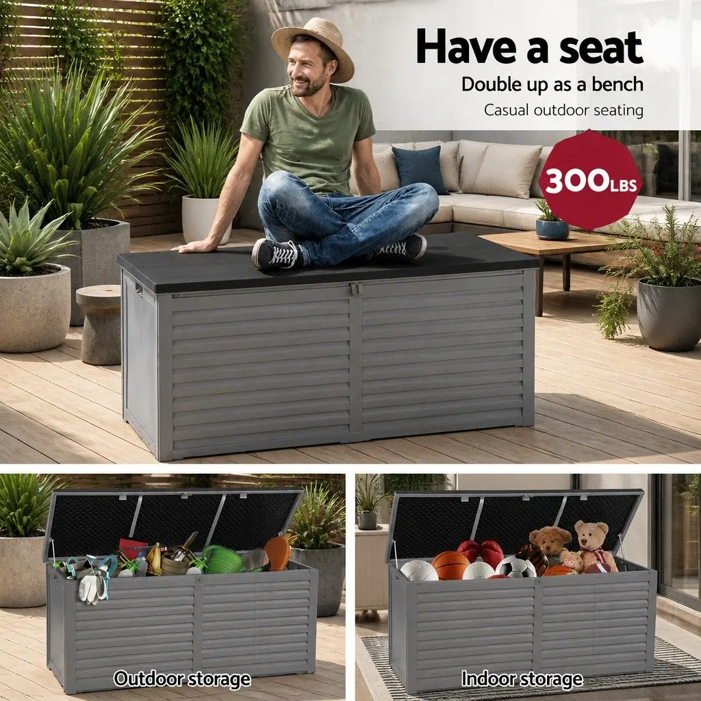 490L Lockable Garden Bench Storage Box in Grey