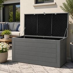 Outdoor Storage Box 680L Lockable Garden Bench Tool Shed Container Black Grey