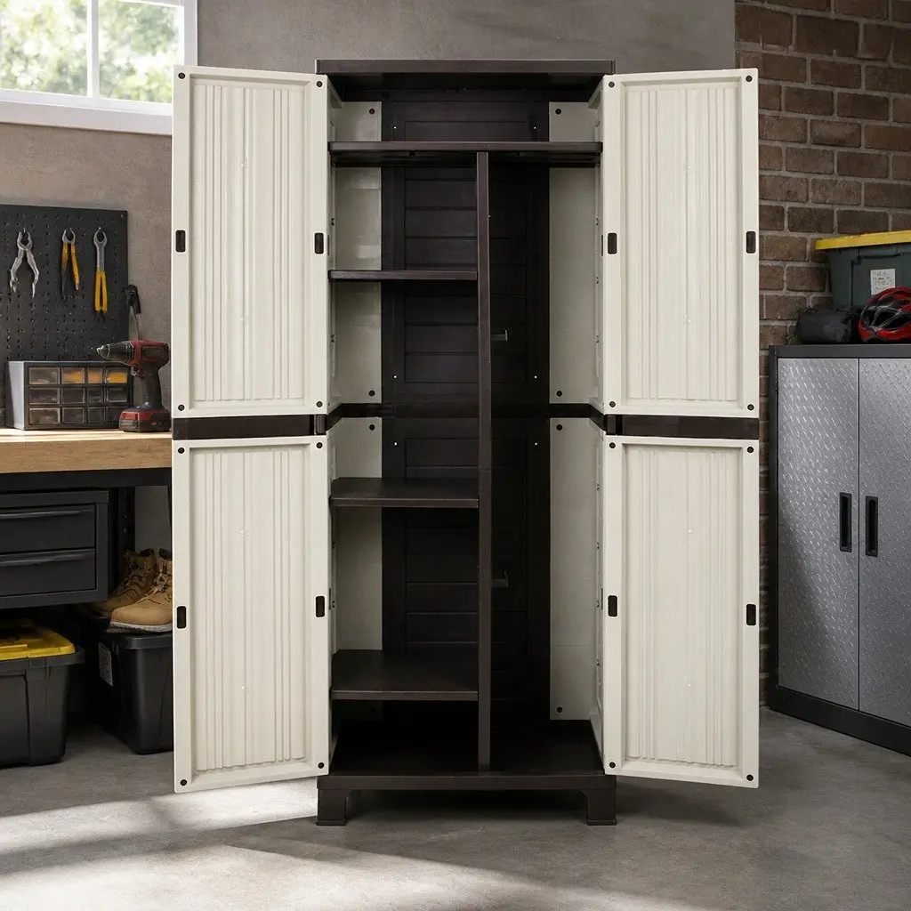 Lockable Outdoor Storage Cabinet with Adjustable Shelves