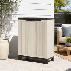 Beige Lockable Outdoor Storage Cabinet - 92cm Weather-Resistant
