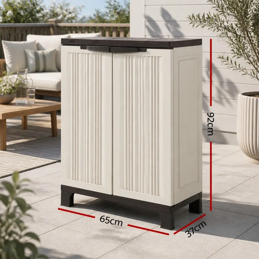 Outdoor Storage Cabinet 92cm Lockable Cupboard Weather-Resistant Beige Half-Size
