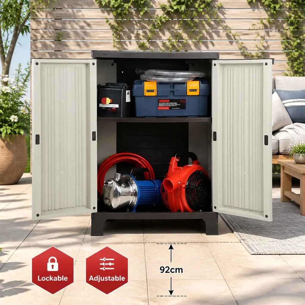 Outdoor Storage Cabinet 92cm Lockable Cupboard Weather-Resistant Beige Half-Size