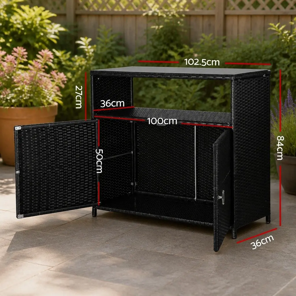 Outdoor Storage Box PE Wicker Black 1025cm x 840cm x 360cm