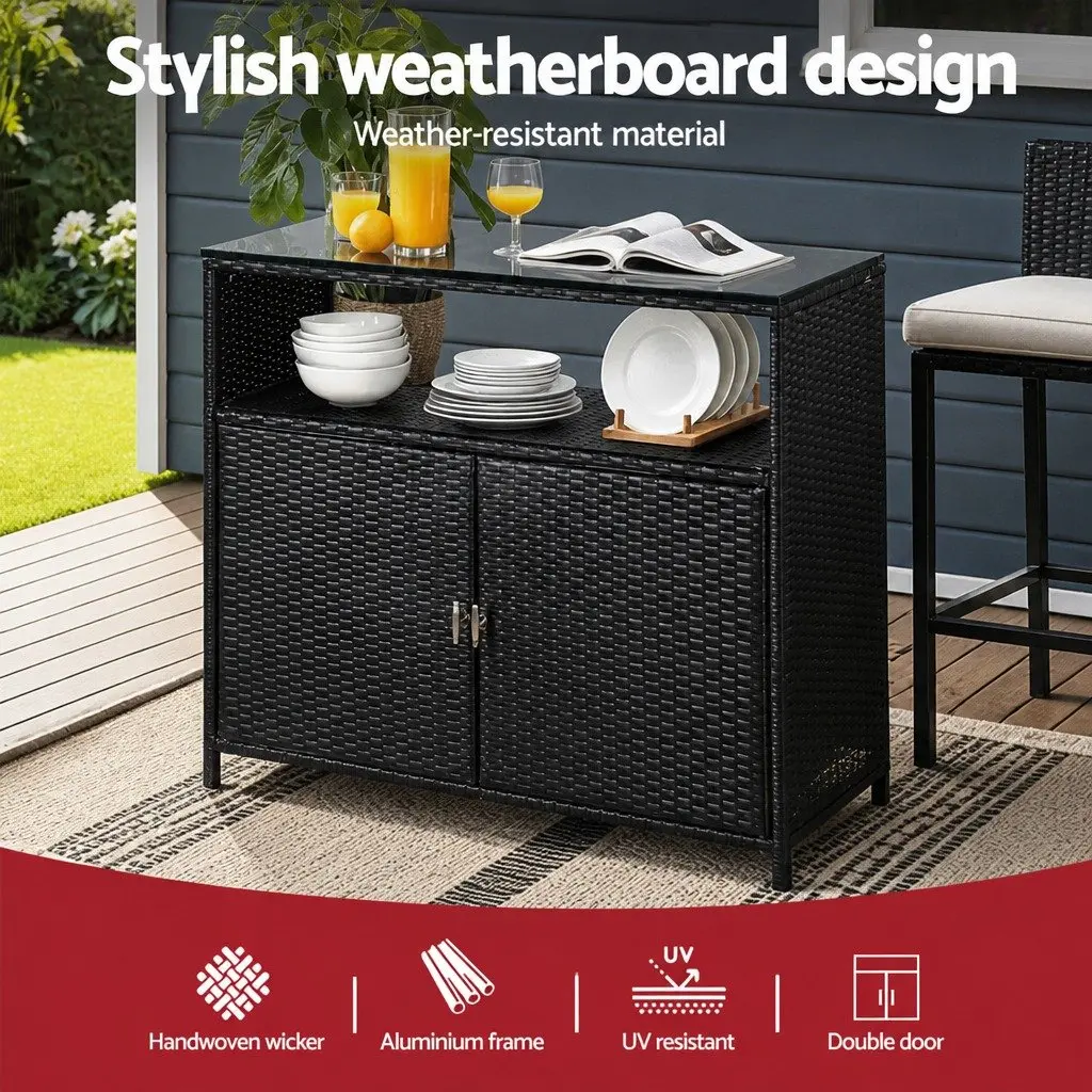 Outdoor Storage Box PE Wicker Black 1025cm x 840cm x 360cm