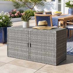 Sturdy Grey Outdoor Storage Cabinet with Wicker Design