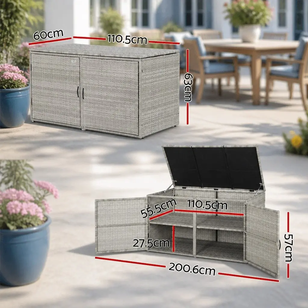 Outdoor Storage Cabinet PE Wicker Steel 110.5cm x 60cm x 63cm Grey