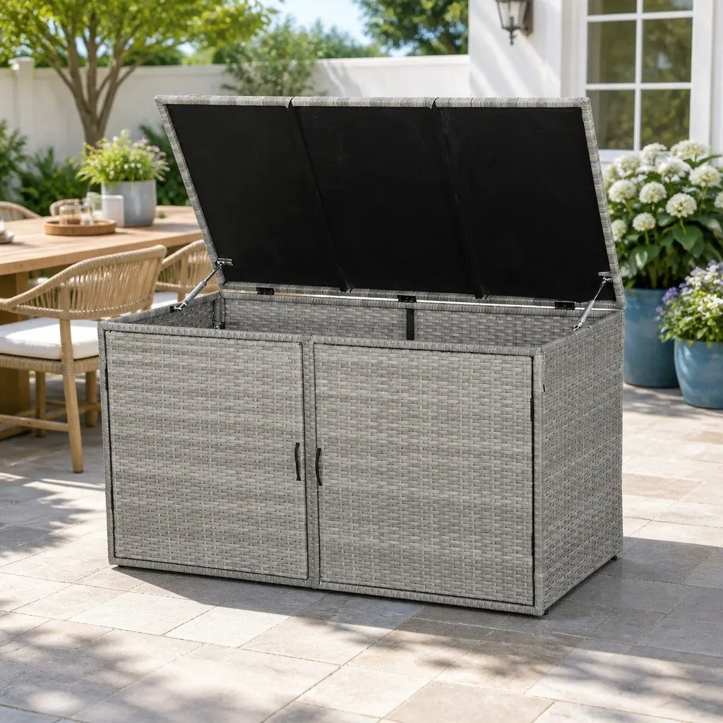 Outdoor Storage Cabinet PE Wicker Steel 110.5cm x 60cm x 63cm Grey