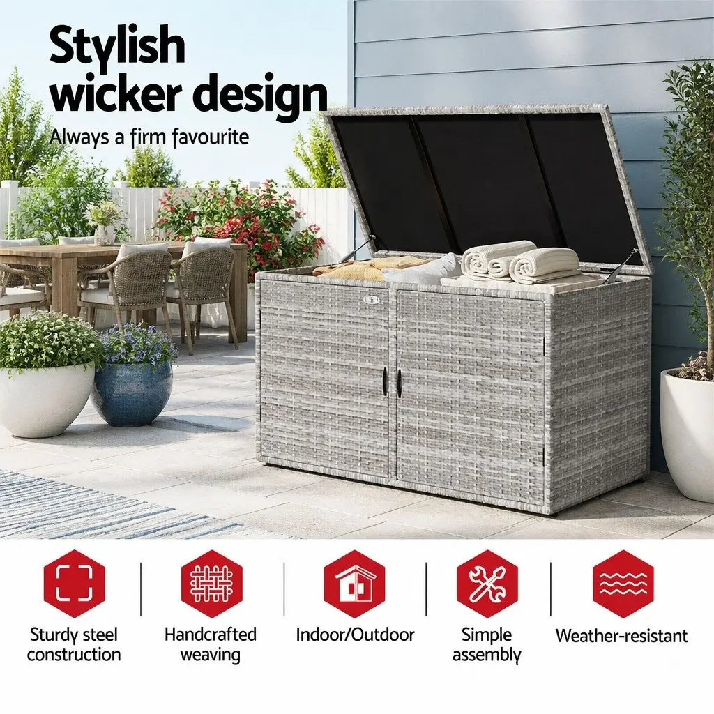 Outdoor Storage Cabinet PE Wicker Steel 110.5cm x 60cm x 63cm Grey