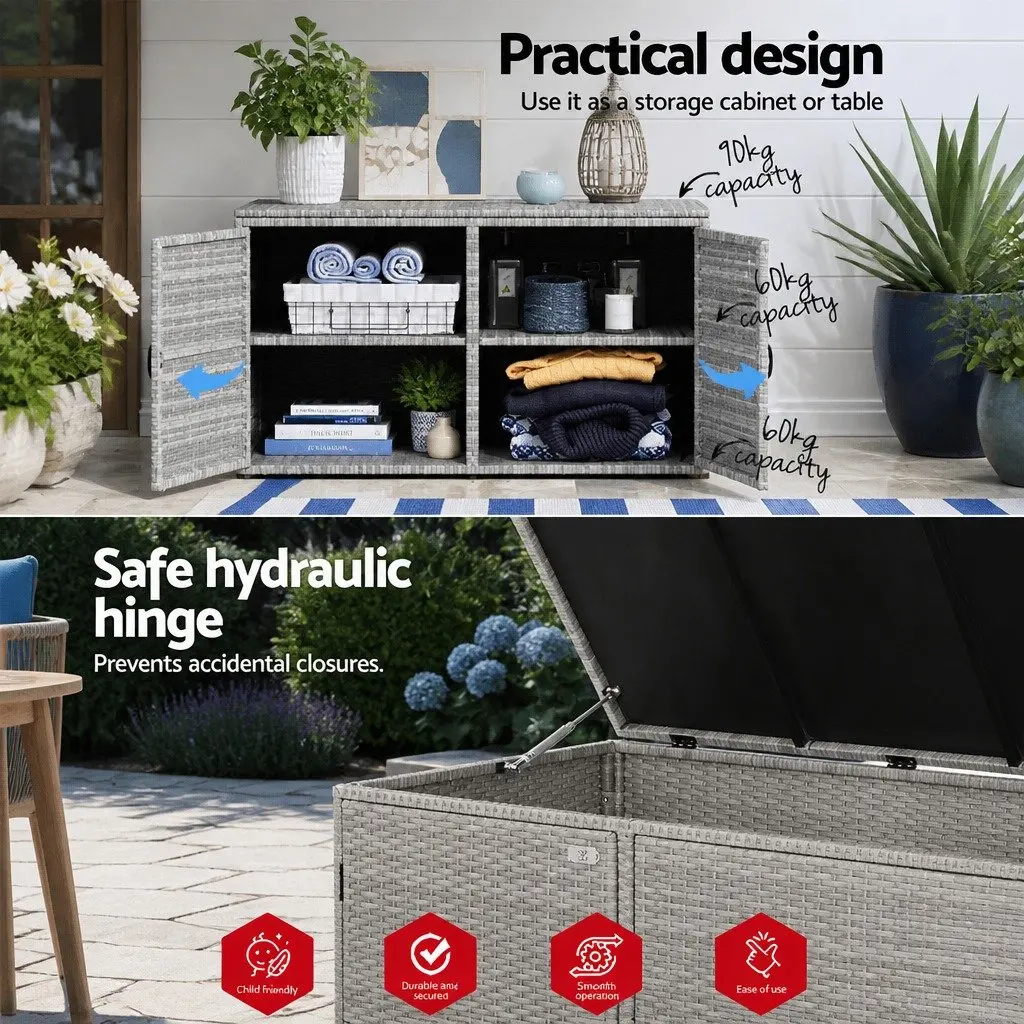 Outdoor Storage Cabinet PE Wicker Steel 110.5cm x 60cm x 63cm Grey