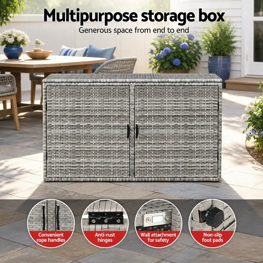Outdoor Storage Cabinet PE Wicker Steel 110.5cm x 60cm x 63cm Grey