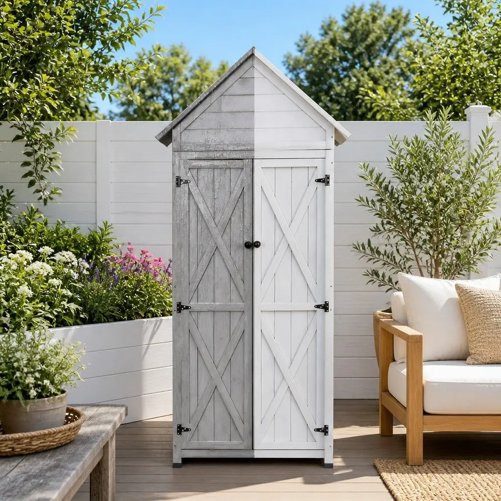 Lockable Outdoor Storage Cabinet in Grey