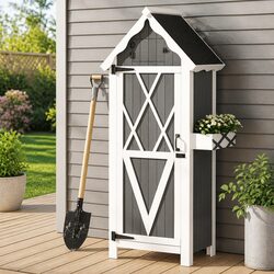 3-Tier Wooden Garden Storage Cabinet with Lockable Door