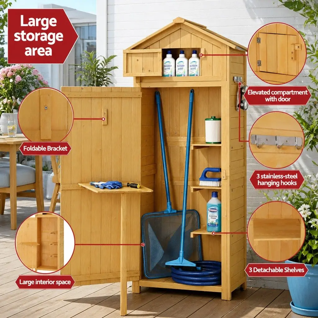 Outdoor Storage Cabinet Wooden 182x42x65cm Natural