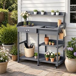 Durable Outdoor Potting Bench with Storage and Sink