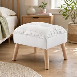 Accent Ottoman Chair Footstool Tufted Design Cream Upholstered Seat Rest