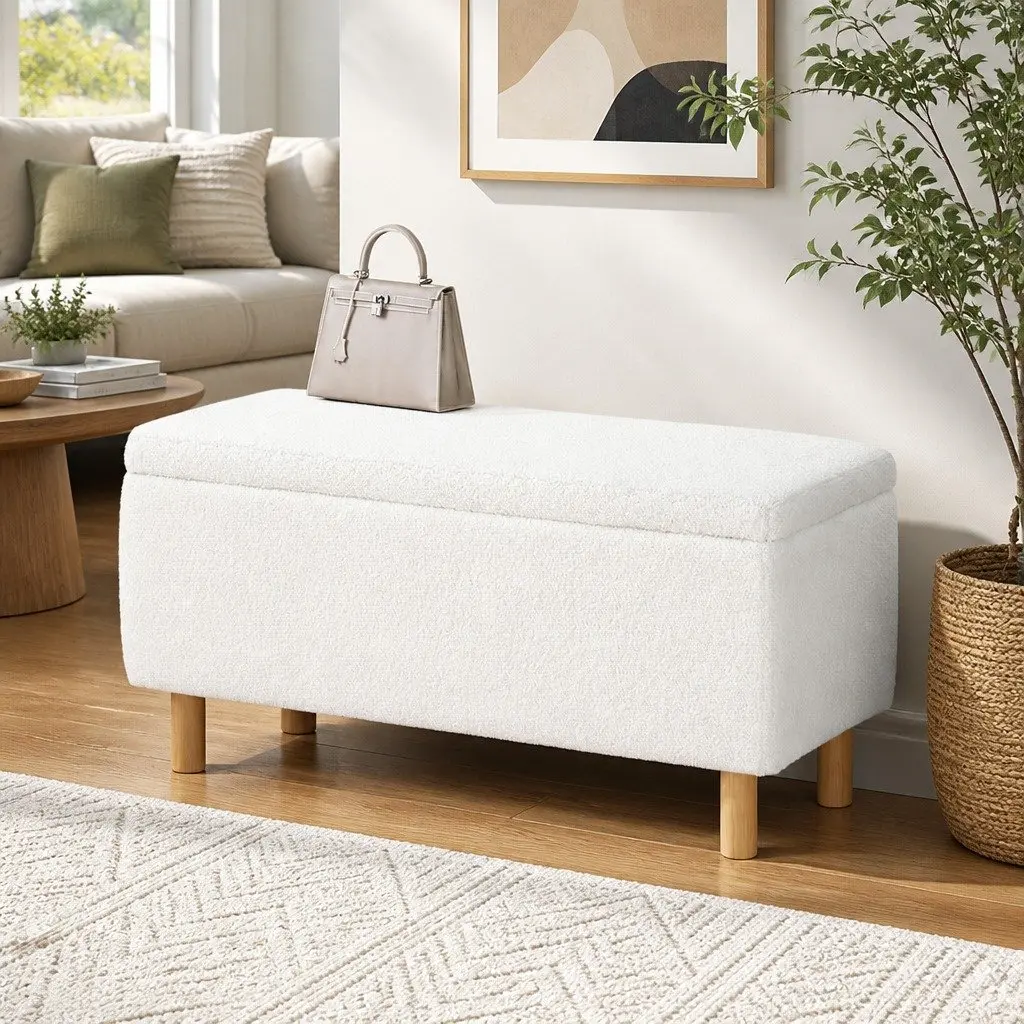 White Upholstered Storage Ottoman 99cm