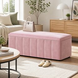 Pink Velvet Storage Ottoman with Lift Top - 103cm