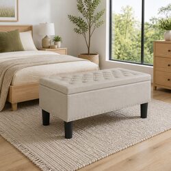 Taupe Linen Storage Ottoman with Lift Lid, 96cm