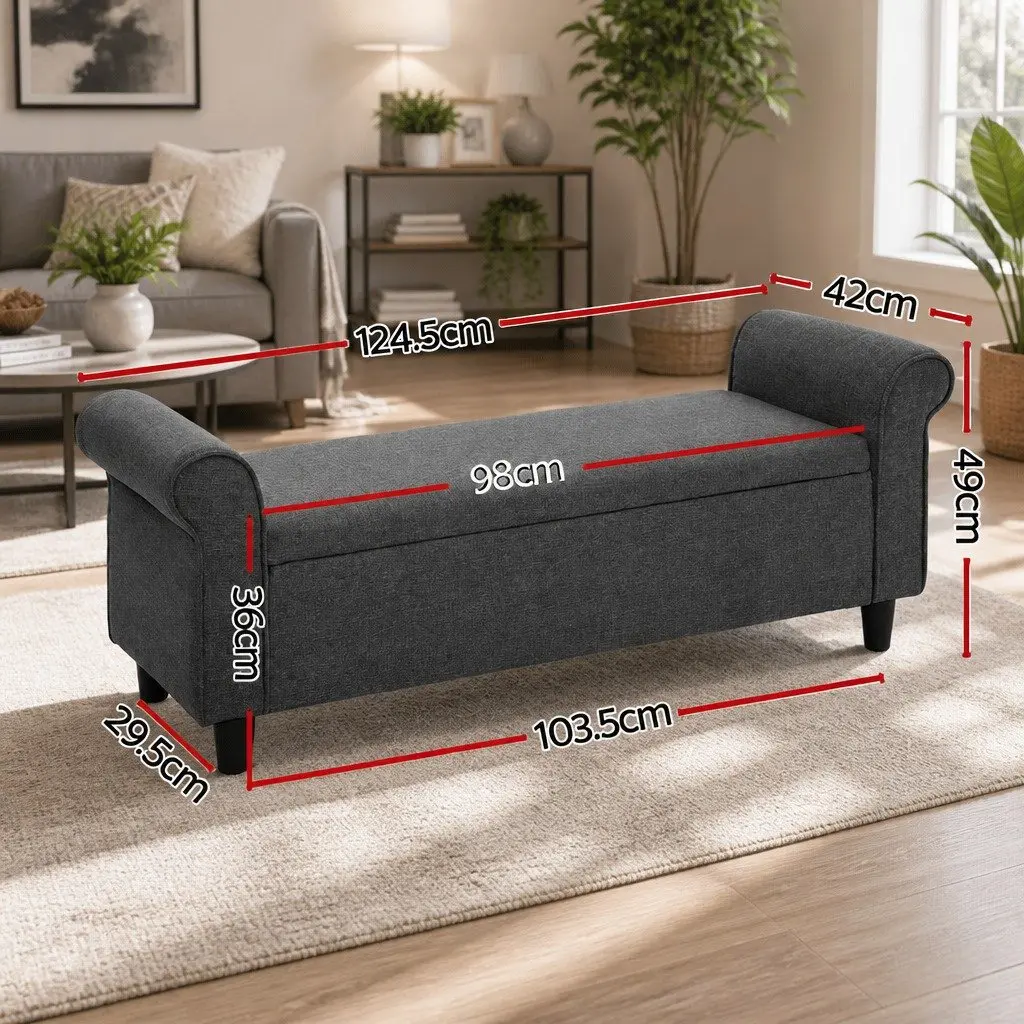 Storage Ottoman Faux Linen 125cm Grey Footstool