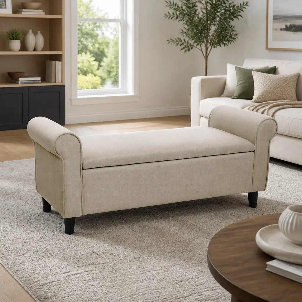 Storage Ottoman with Armrests 125cm Faux Linen