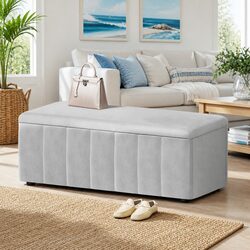 Grey Velvet Storage Ottoman with Durable Build 103cm