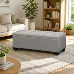 Stylish Light Grey Storage Ottoman with Lift-Up Lid
