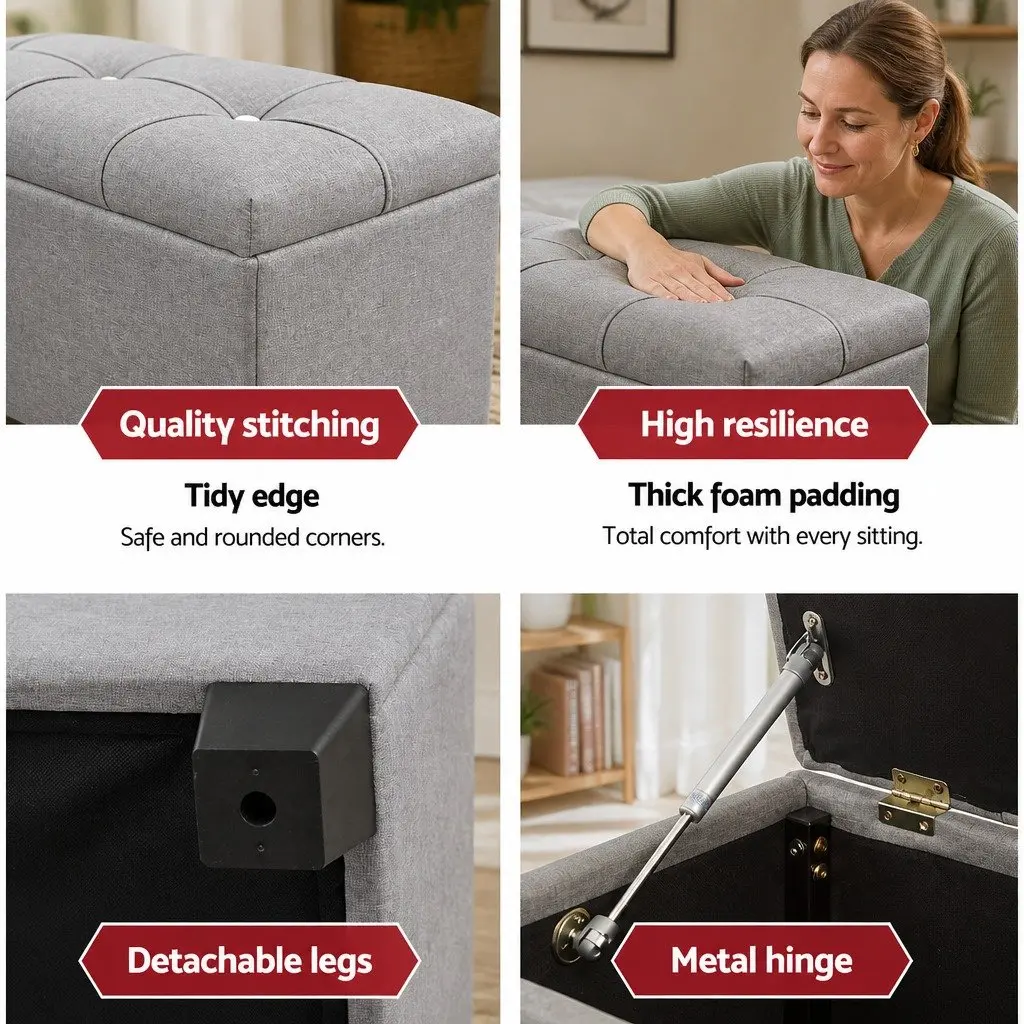 Light Grey Storage Ottoman with Lift-Up Lid