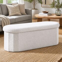 Storage Ottoman Foot Stool Foldable Boucle Fabric White Living Room Bedroom