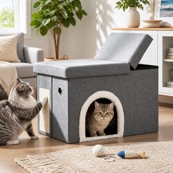 Stylish Storage Ottoman Cat Litter Box Enclosure Grey