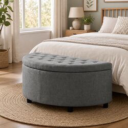 Tufted Half Round Ottoman Bench with Hidden Storage