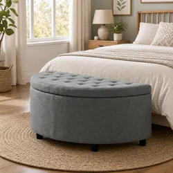 Tufted Half Round Ottoman Bench with Hidden Storage