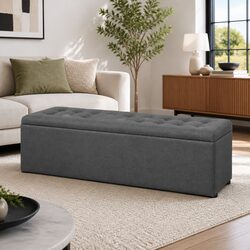 Durable 140cm Dark Grey Linen Storage Ottoman Footstool