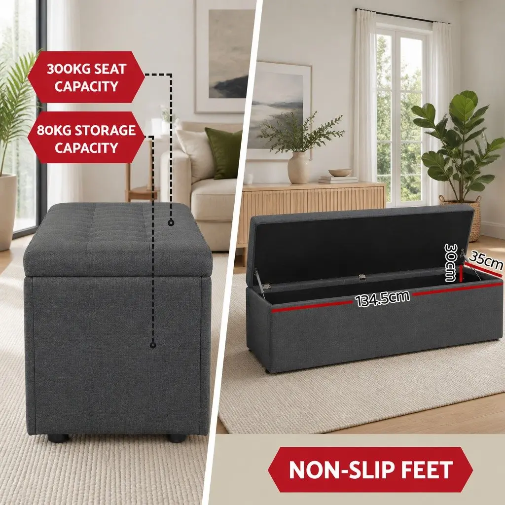 Storage Ottoman Faux Linen 140cm Dark Grey