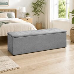 Grey Linen 140cm Storage Ottoman with Lift-Up Lid