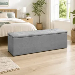 Grey Linen 140cm Storage Ottoman with Lift-Up Lid