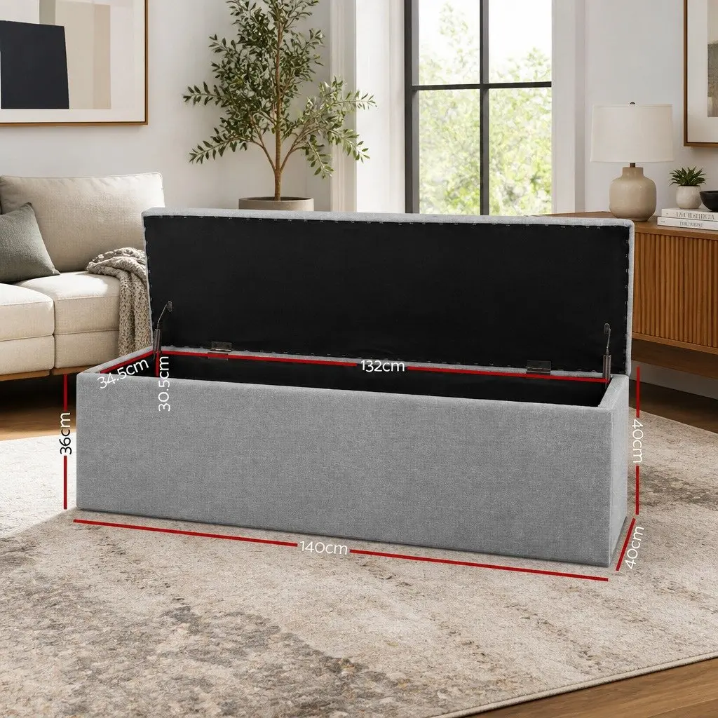 Grey Linen 140cm Storage Ottoman with Lift-Up Lid