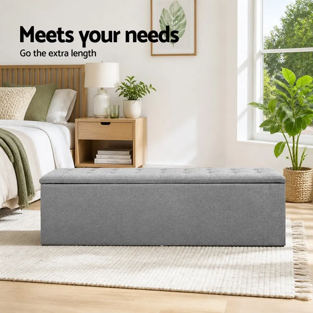 Grey Linen 140cm Storage Ottoman with Lift-Up Lid