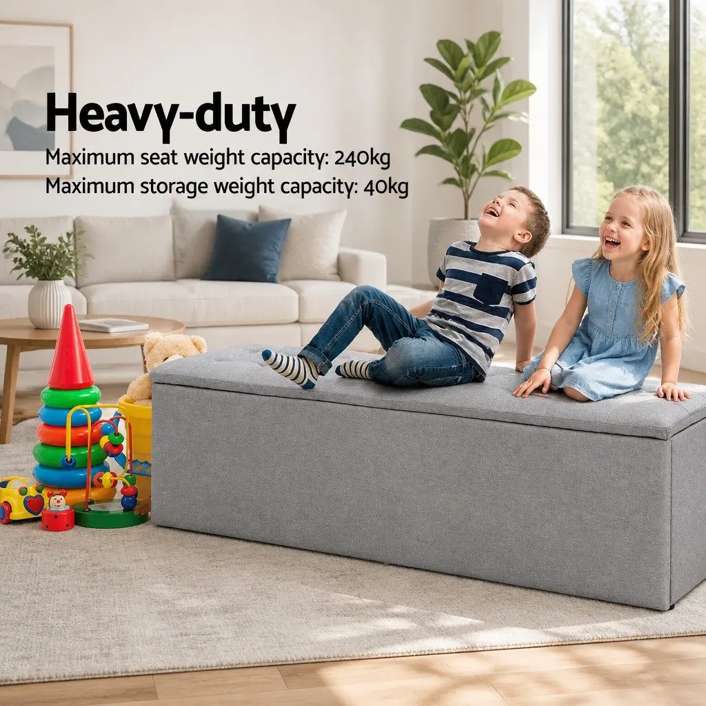 Grey Linen 140cm Storage Ottoman with Lift-Up Lid