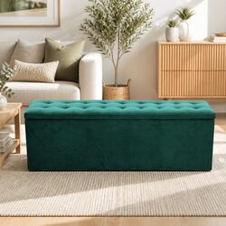 Green Velvet 140cm Storage Ottoman with Lift-Up Lid
