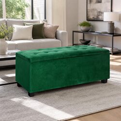 Elegant Green Velvet Storage Ottoman with Lift-up Lid